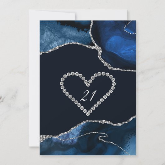 Navy Blue en Silver Glitter Agate Birthday Party Kaart (Achterkant)
