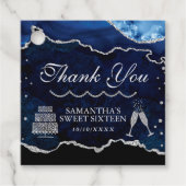 Navy Blue en Silver Glitter Agate Marble Sweet 16 Bedankjes Labels (Voorkant)