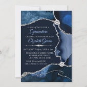 Navy Blue en Silver Glitter Agate Quinceanera Kaart (Voorkant)