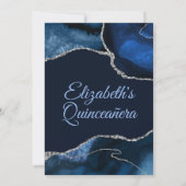 Navy Blue en Silver Glitter Agate Quinceanera Kaart (Achterkant)