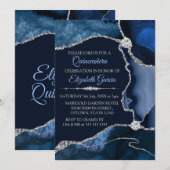 Navy Blue en Silver Glitter Agate Quinceanera Kaart (Voorkant / Achterkant)