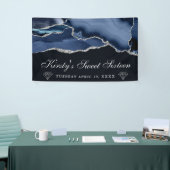 Navy Blue en Silver Glitter Agate Sweet Sixteen Spandoek (Beurs)