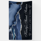Navy Blue en Silver Glitter Agate Sweet Sixteen Spandoek (Verticaal)