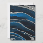 Navy Blue en Silver Glitter Agate Wedding Invitati Kaart (Achterkant)