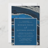 Navy Blue en Silver Glitter Agate Wedding Kaart (Voorkant)