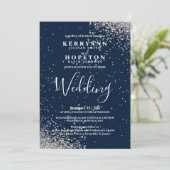 Navy Blue en Silver Glitter Kaart (Staand voorkant)