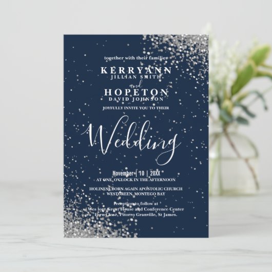 Navy Blue en Silver Glitter Kaart (Staand voorkant)