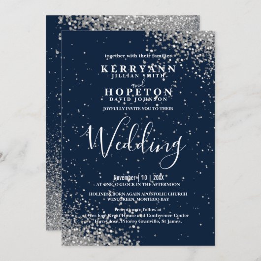 Navy Blue en Silver Glitter Kaart (Voorkant / Achterkant)