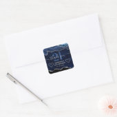 Navy Blue en Silver Glitter Marble Agate Birthday Vierkante Sticker (Envelop)