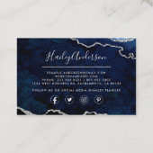 Navy Blue en Silver Glitter Waterverf Gilded Agate Visitekaartje (Achterkant)