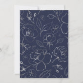 Navy Blue en Silver Grey Floral Modern Wedding Kaart (Achterkant)