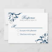 Navy Blue en Silver Grey Flourish Respons Kaart (Voorkant)