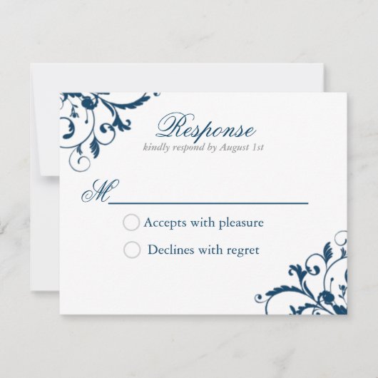 Navy Blue en Silver Grey Flourish Respons Kaart (Voorkant)