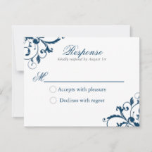 Navy Blue en Silver Grey Flourish Respons Kaart