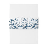 Navy Blue en Silver Grey Flourish Respons Kaart Uitnodigingen Wikkel (Achterkant Voorbeeld)