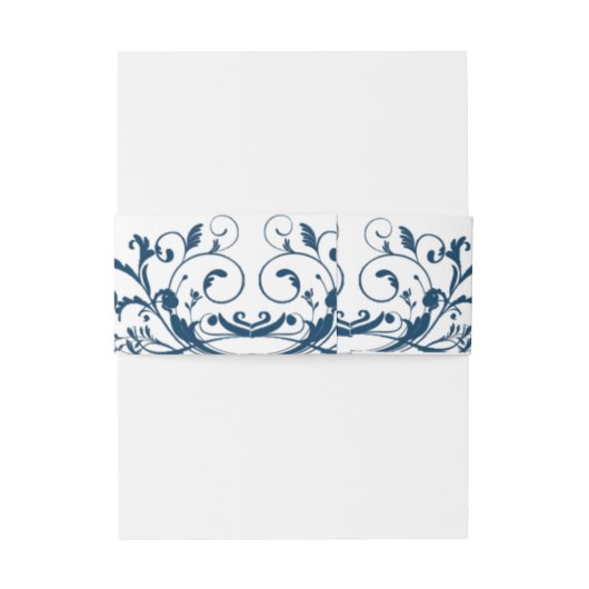 Navy Blue en Silver Grey Flourish Respons Kaart Uitnodigingen Wikkel (Achterkant Voorbeeld)