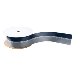 Navy Blue en Silver Grey Stripes Satijnen Lint