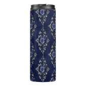 Navy Blue en Silver  Grunge Bloemdamast Thermosbeker (Achterkant)