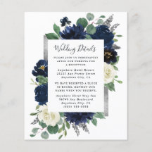 Navy Blue en Silver Ivory Wedding Enclosure Kaart