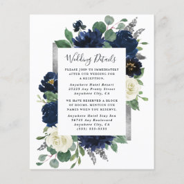 Navy Blue en Silver Ivory Wedding Enclosure Kaart