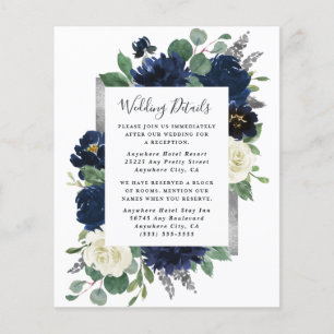 Navy Blue en Silver Ivory Wedding Enclosure Kaart