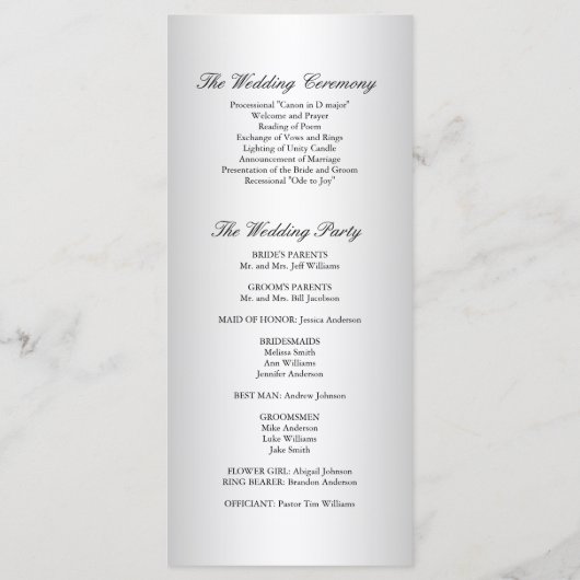 Navy Blue en Silver Lace Programmakaart (Achterkant)