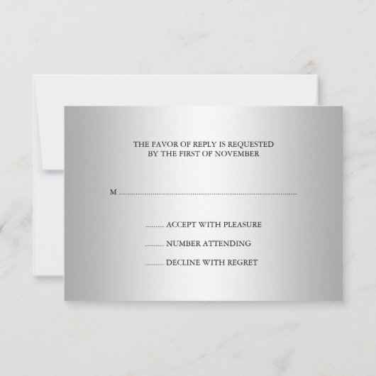 Navy Blue en Silver Lace Wedding RSVP (Achterkant)