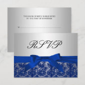 Navy Blue en Silver Lace Wedding RSVP Kaartje (Voorkant / Achterkant)
