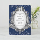 Navy Blue en Silver Lijst Glitter Royal Wedding Kaart (Staand voorkant)