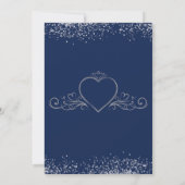 Navy Blue en Silver Lijst Glitter Royal Wedding Kaart (Achterkant)