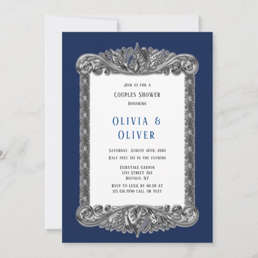 Navy Blue en Silver Lijst Royal Couples Shower Kaart (Voorkant)