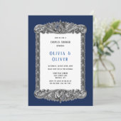 Navy Blue en Silver Lijst Royal Couples Shower Kaart (Staand voorkant)