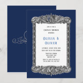 Navy Blue en Silver Lijst Royal Couples Shower Kaart (Voorkant / Achterkant)