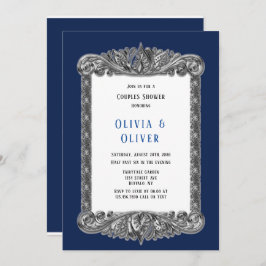 Navy Blue en Silver Lijst Royal Couples Shower Kaart