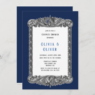 Navy Blue en Silver Lijst Royal Couples Shower Kaart