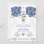 Navy Blue en Silver Mexican Baby Charro Baptisme Kaart (Voorkant)