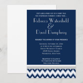 Navy Blue en Silver Mod Chevron Wedding Invitation Kaart (Voorkant / Achterkant)