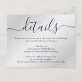 Navy Blue en Silver Modern Script Informatiekaartje (Voorkant)