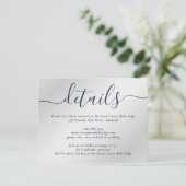 Navy Blue en Silver Modern Script Informatiekaartje (Staand voorkant)