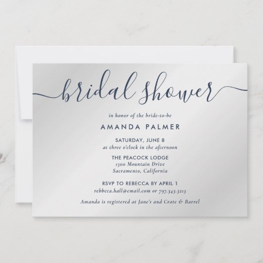 Navy Blue en Silver Modern Script Vrijgezellenfees Kaart (Voorkant)