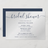 Navy Blue en Silver Modern Script Vrijgezellenfees Kaart (Voorkant / Achterkant)