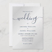 Navy Blue en Silver Modern Wedding Kaart (Voorkant)