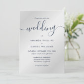 Navy Blue en Silver Modern Wedding Kaart (Staand voorkant)
