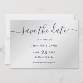 Navy Blue en Silver Modern Wedding Save The Date