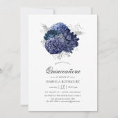 Navy Blue en Silver  Roos Quinceañera Kaart (Voorkant)