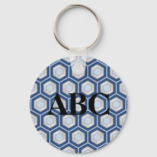 Navy Blue en Silver Tiled Hex Sleutelhanger