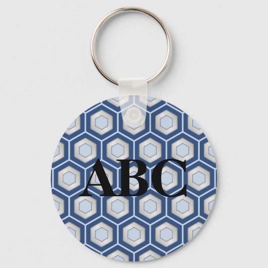 Navy Blue en Silver Tiled Hex Sleutelhanger (Voorkant)
