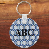 Navy Blue en Silver Tiled Hex Sleutelhanger (Voorkant)