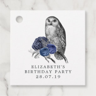 Navy Blue en Silver Uil Bedankjes Labels