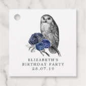 Navy Blue en Silver  Uil Bedankjes Labels (Voorkant)